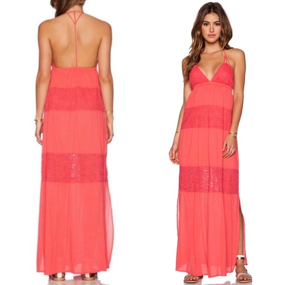 L*SPACE Women's Goldie Maxi Dress in Geranium Size Large - Picture 1 of 11